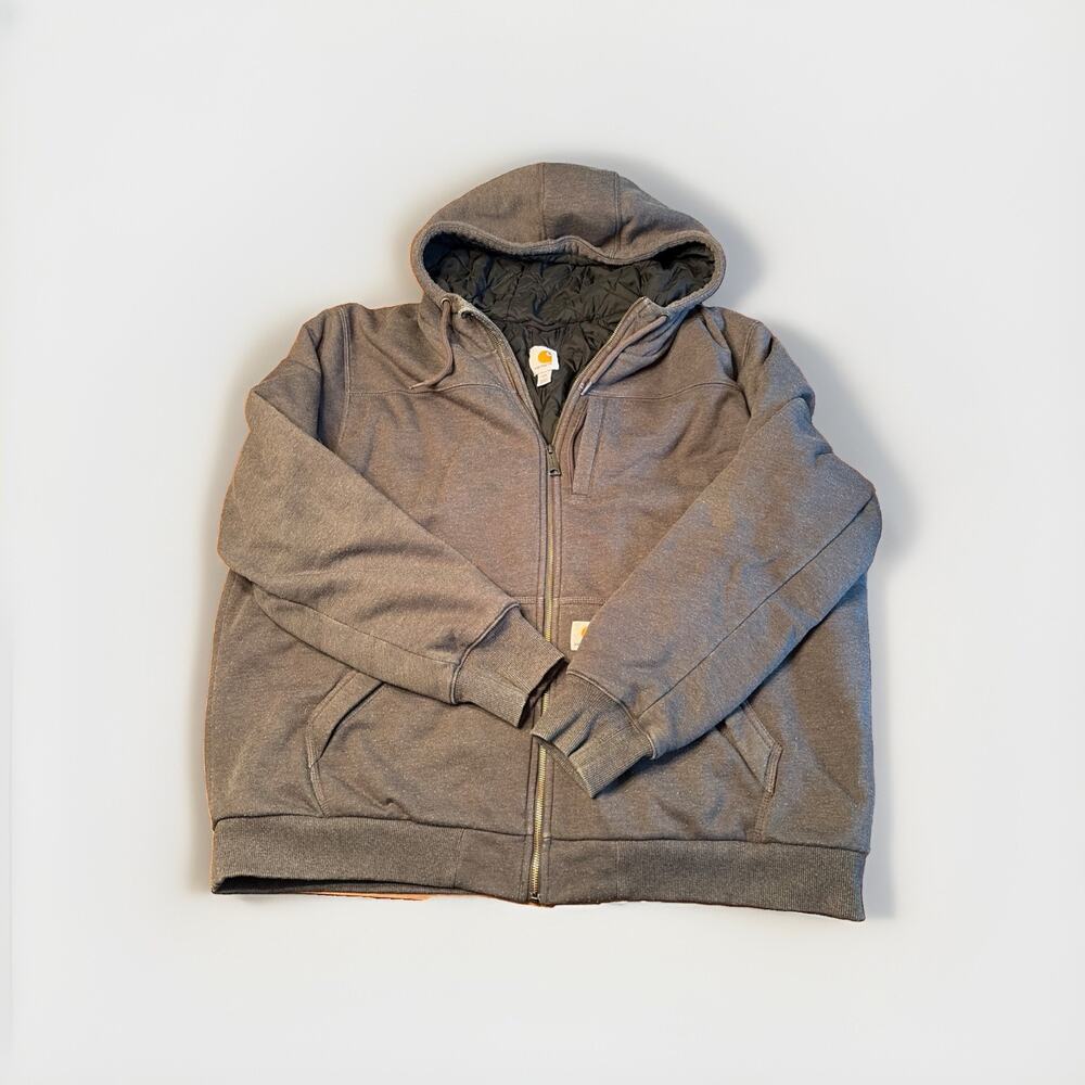 Carhartt Mens Gray Quilted Thermal Lined Full Zip Hoodie Sweatshirt Size XXL